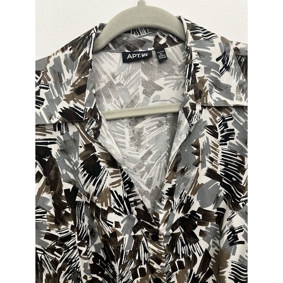 Apt.9 Women’s Blouse Cap Sleeve Collared Petite Large Button Down Belted Geo - Picture 9 of 11